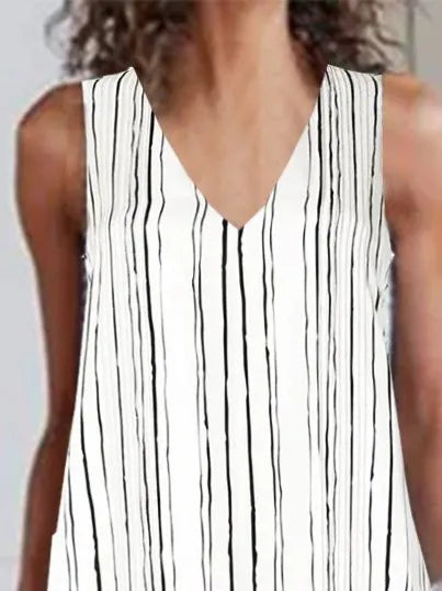 Stripes A-Line V Neck Vintage Dress